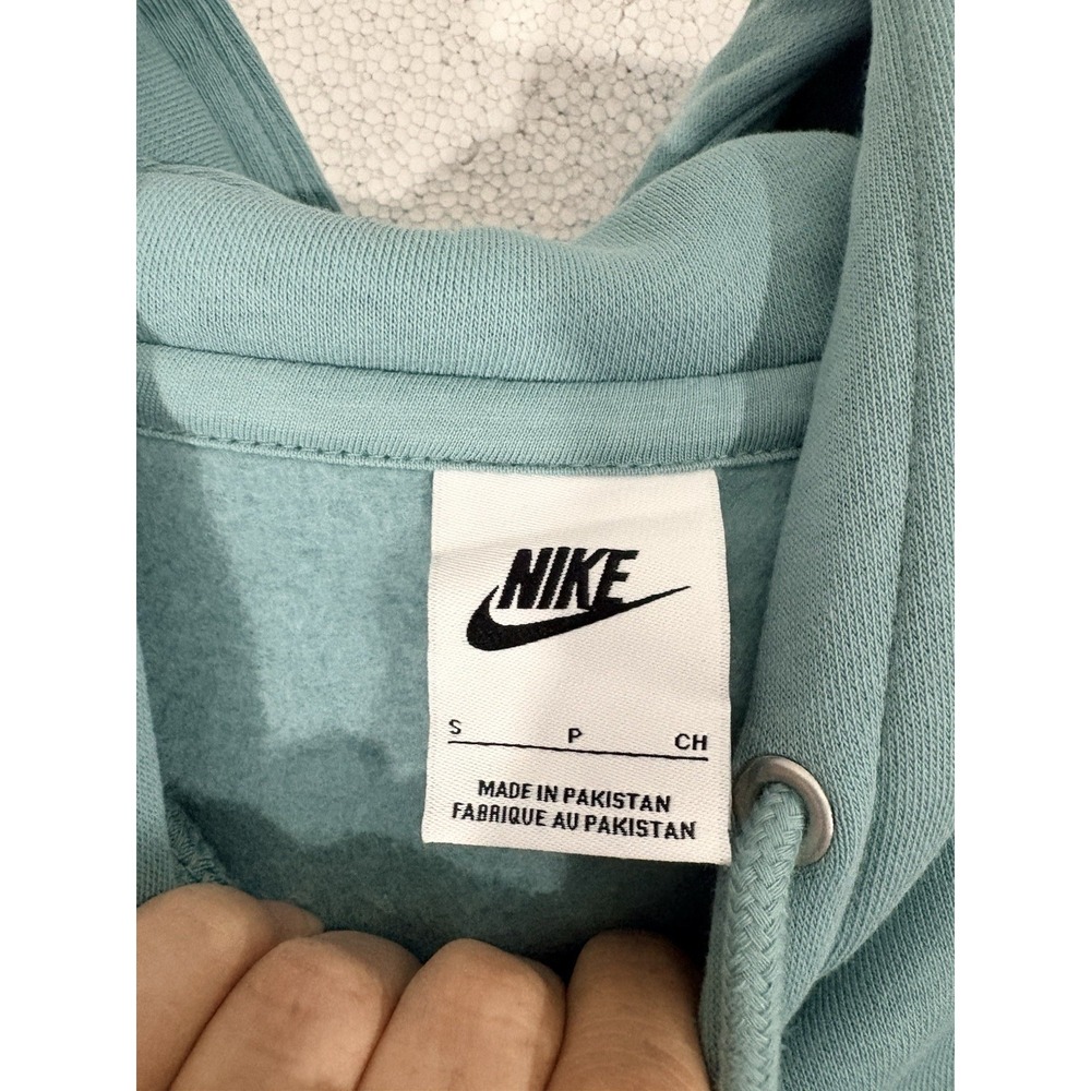 Nike Hoodie Club Fleece Long Sleeve Pullover Solid Green Logo MENS SMALL - Picture 3 of 8